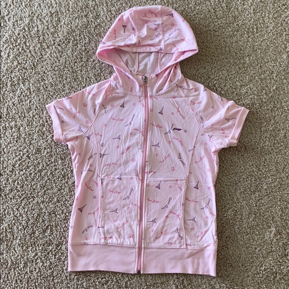 pink, short sleeve zip up